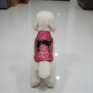 Sequin Dog Sweater - Pink and‎ Black with sequin poodle